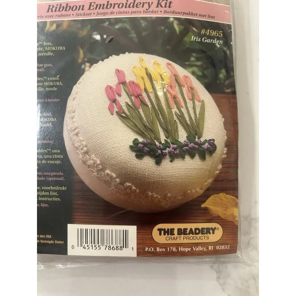 Vtg The‎ Beadery Adorables Iris Garden Silk Ribbon Embroidery Ring Box #4965 NEW